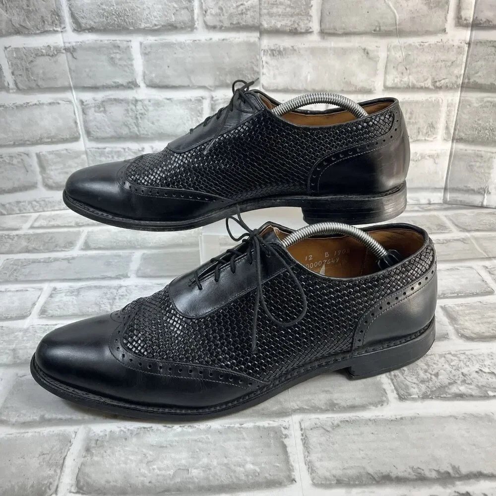 Allen Edmonds Hampstead Men’s Size 12 D Black Leather Wingtip Woven Oxford Shoes